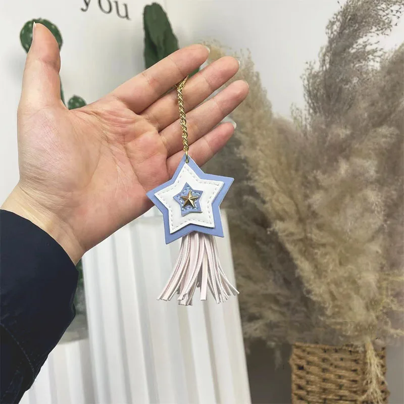 PU Tassel Star bag pendant personality spot wholesale five-pointed star key ring  leather car keychain