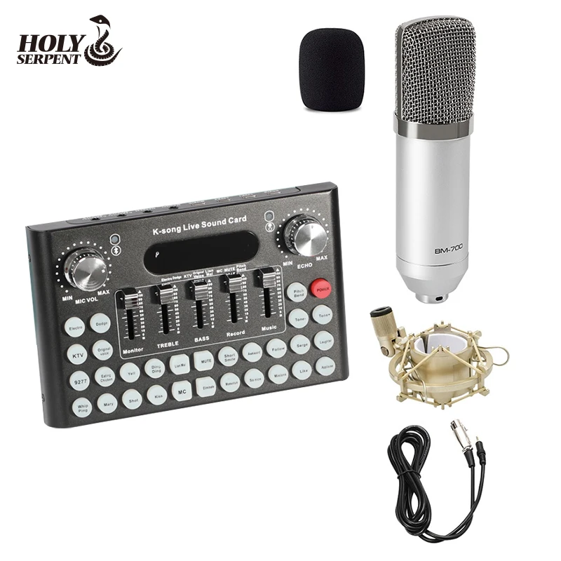 
Professional Studio Condenser Microphone Recording Multi-Function Sound Card Sets For Computer Laptop Phone 