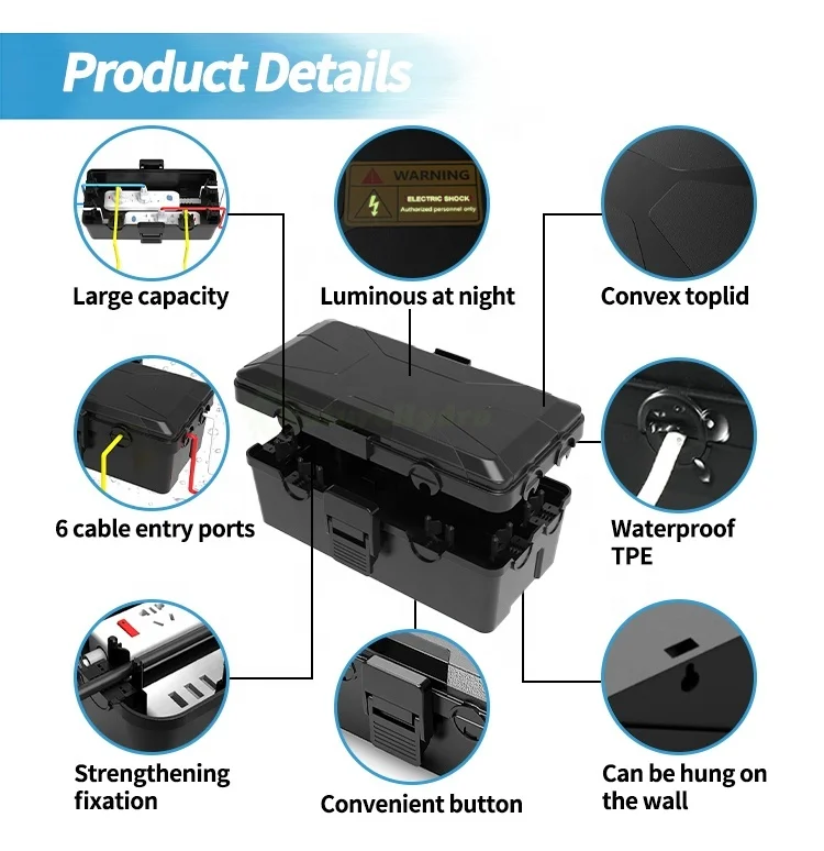 High Quality Medium Size 6 Cable Entry Ports Electrical Junction Box Electrical Connection Box for Home Garden
