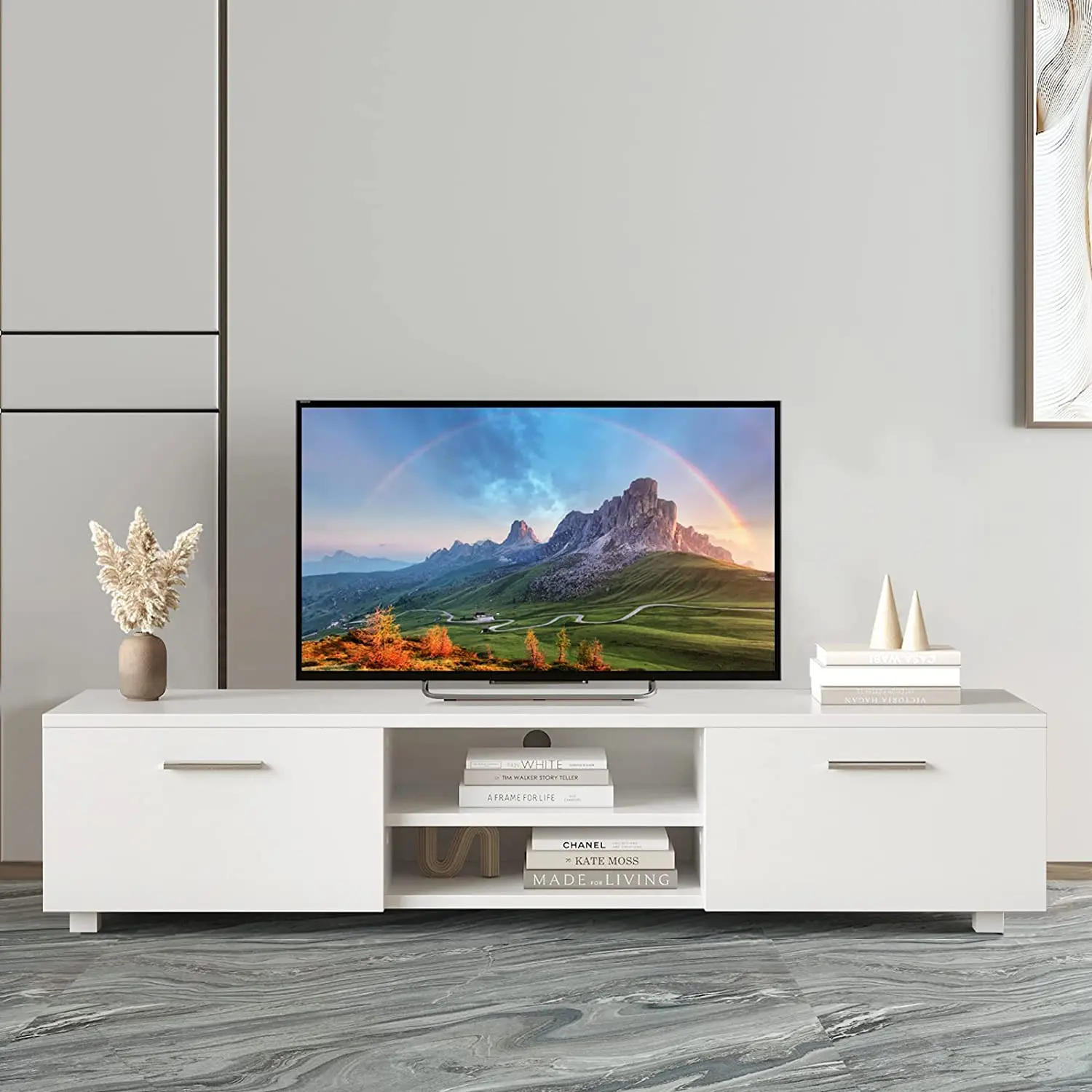 Modern TV Stand Entertainment Centerwith Storage TV Cabinet Media Console Table for Living Room Bedroom White