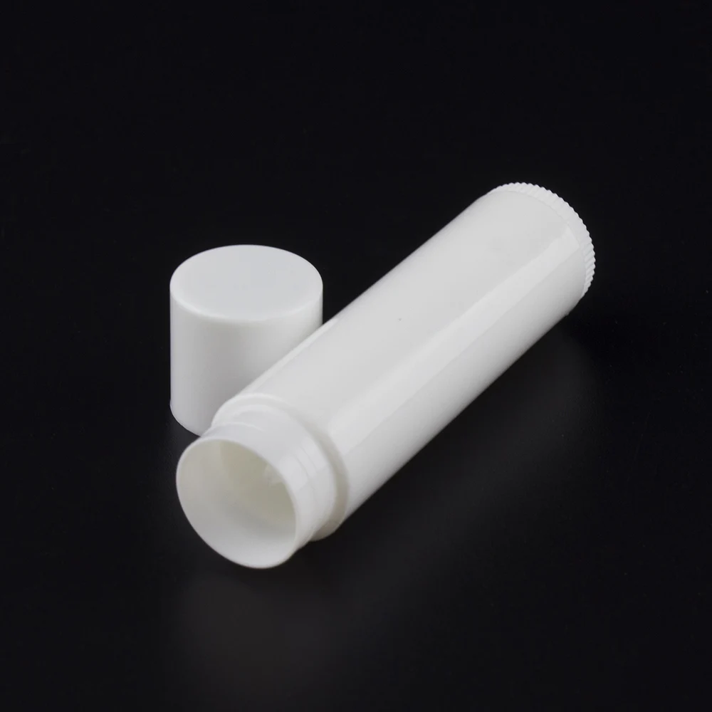white 4.8g white plastic container , buy LB02-4.8g white round empty case, eco friendly empty plastic tubes for lip balm