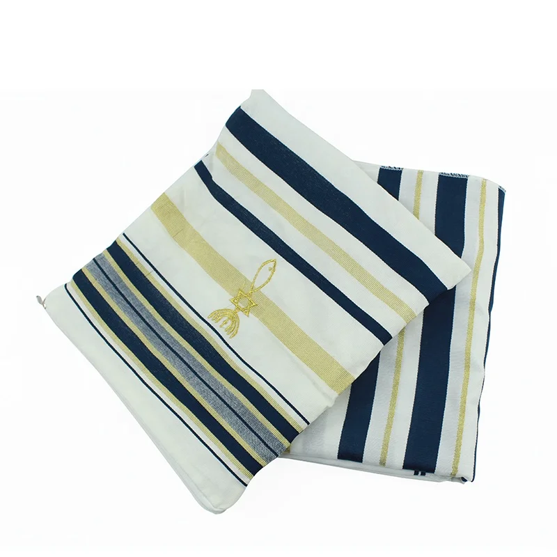 Messianic Tallit Prayer Shawl Tallit Jewish Shawl  XL 72x36 Inches Talit De Israel Blue&Gold Stripes Unisex Kosher Jewish Talit