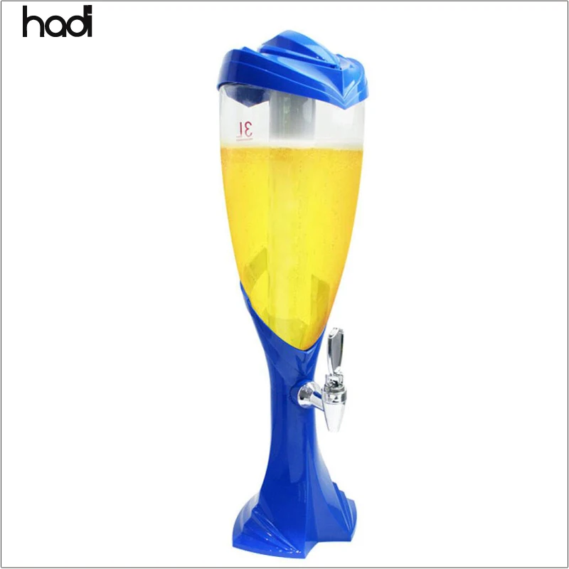 Wholesale HD Unique Blue Ice Tube Beer Tower Dispenser 3L Table Top with LED Light Cheap Plastic 5L Capacity