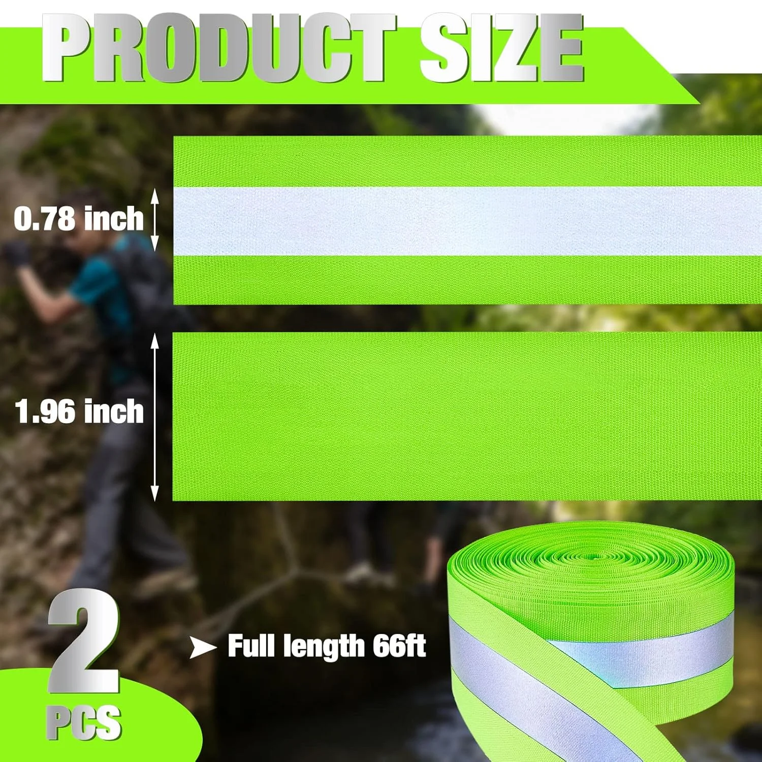 High Visibility Reflective Tape Sewn Safety Webbing 2 Light Width Warning Fluorescent for Clothes School Bag Raincoat Green