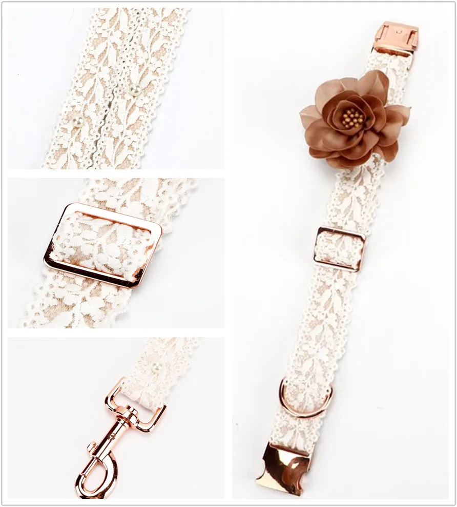 Wholesale Lace Flower Small Dog Cat Teddy Straps Collar Leash Custom Set Luxury Pet