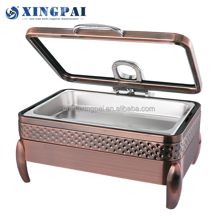 XINGPAI restaurant equipment hammered rectangle chaffing dishes buffet catering stainless steel chafing dish copper