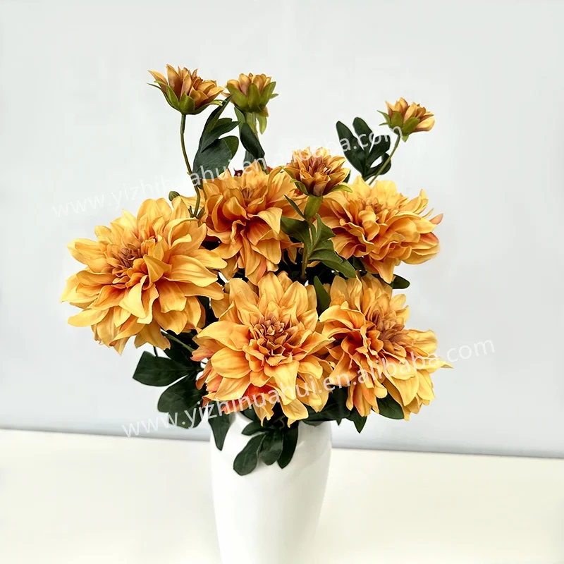 Hot sell new product yellow color dahlia flower high quality flower high simulation artificial flower