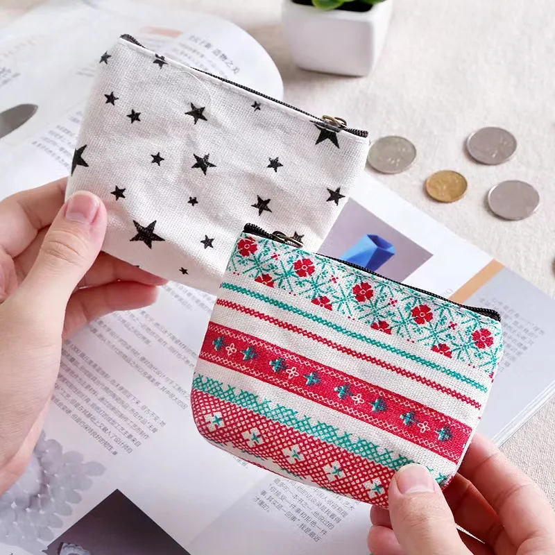Fabric Makeup Wash Handbag card holder Cotton Canvas cute coin purse designed Mini Zipper wallets for children