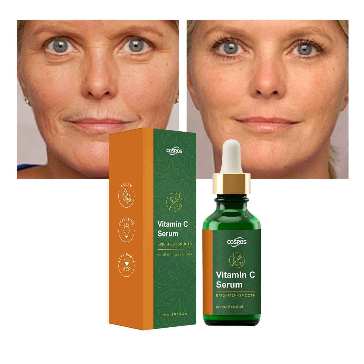 Custom Logo OEM ODM Face Care Products Pure Vitamin C Brightening Whitening Facial Serum  With Hyaluronic Acid
