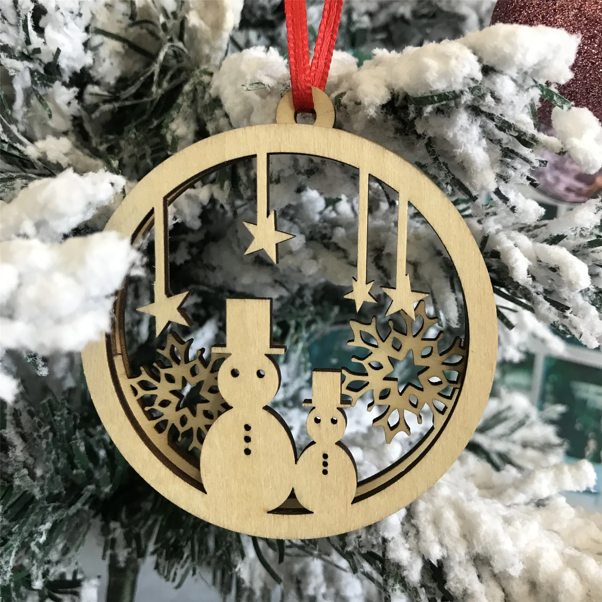 Beautiful wooden Christmas pendant 2 layer ornament for hanging on the Christmas tree