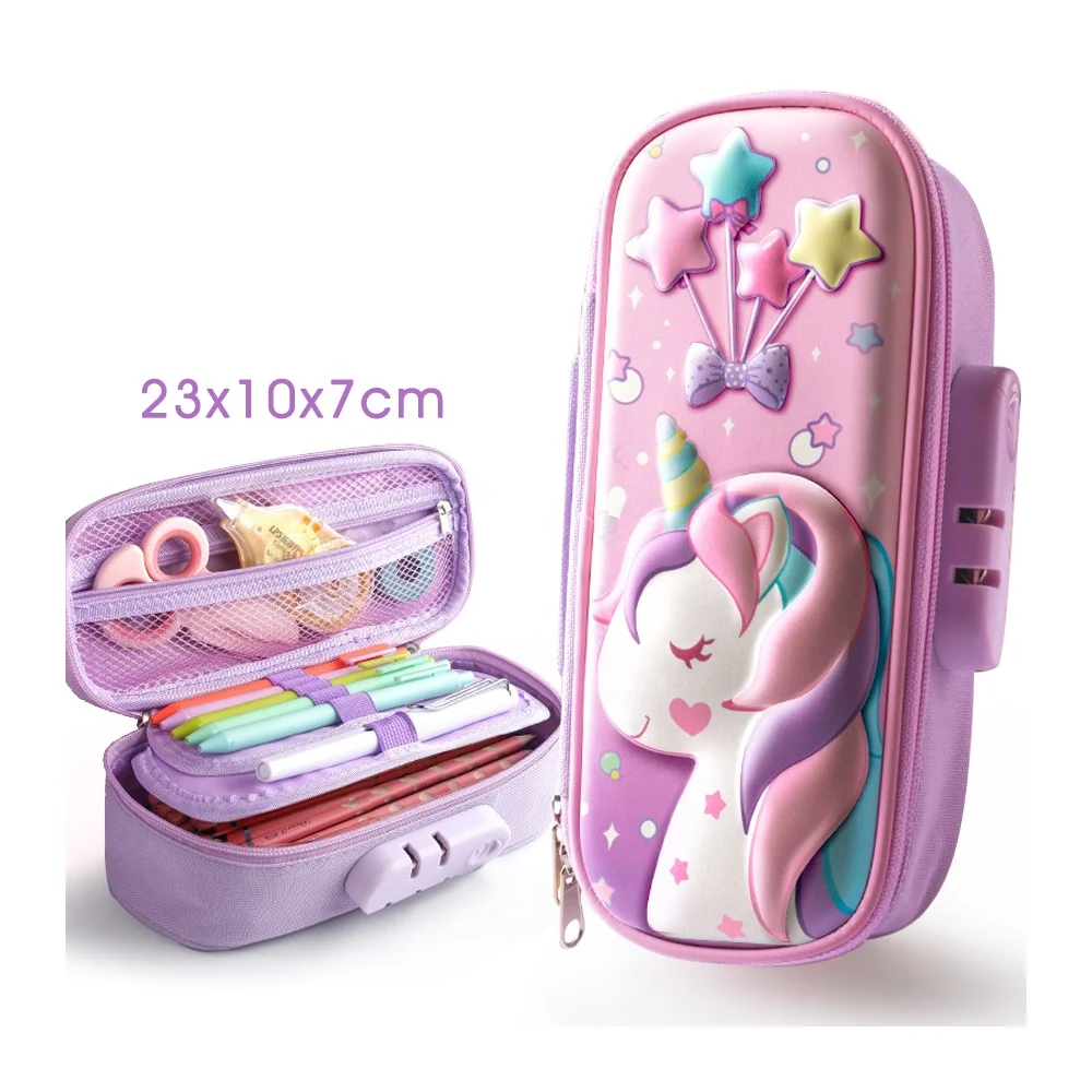 Best Selling In Stock Wholesale 3D Blue Pink Unicorn Pen bag case Custom Eva Hard Bulk Stationery Pencil Case for Kids