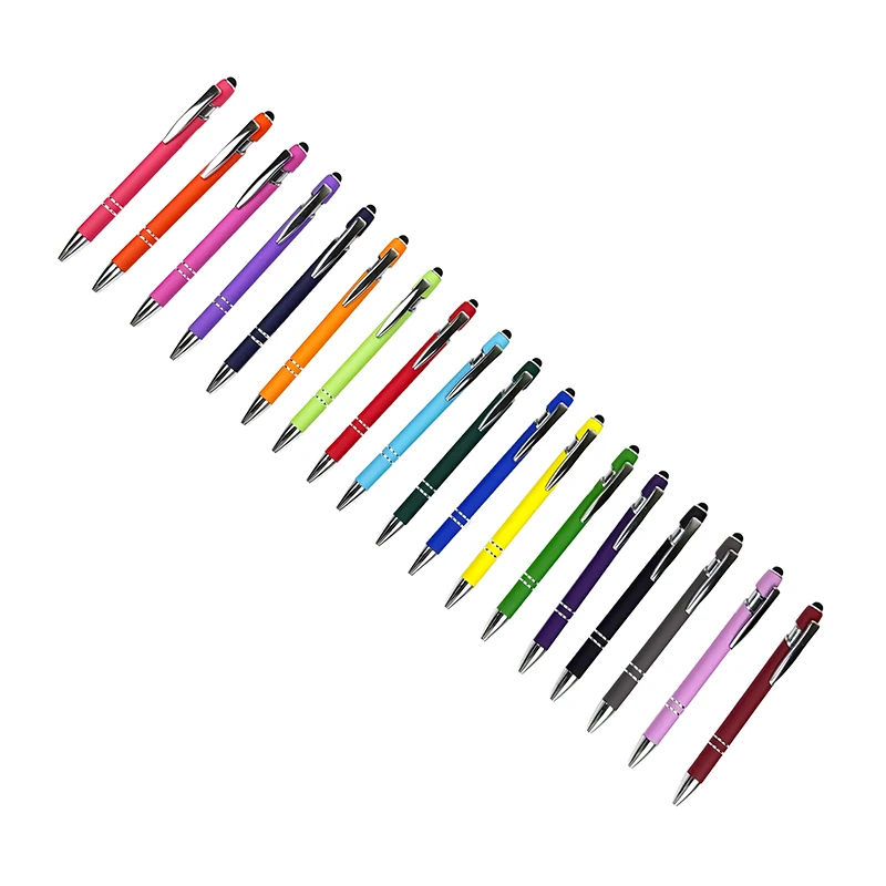 Promotional Custom Logo Ballpoint Cheap Aluminum Business Aluminum Soft Rubber Touch Screen Mobile Phone 0.5 mm Writing Width