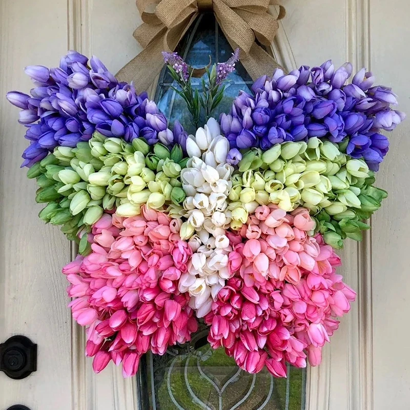 Butterfly Shaped Tulip Wreath Spring Creative Butterfly Garland Door Wall Pendant Artificial Floral Wreath Decor For Front Door