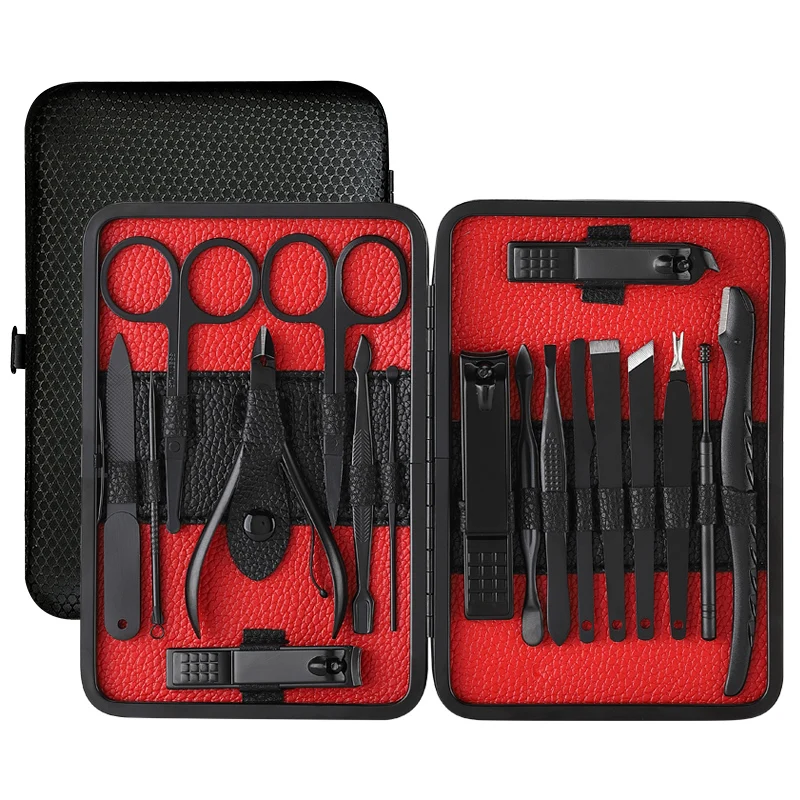 
18 in 1Leather Travel Case Manicure and Pedicure Nail Tools Professional Grooming Kit 