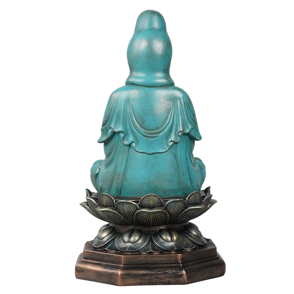 Asian style resin stone powder meditation sitting Kwan yin Buddha statue on lotus throne