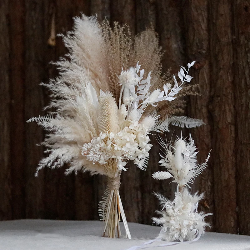 CH-064 Brand New mini dried flower Wrist Flower Corsage Dried Flower Bridal Bouquet mixed Set combination For Wedding Home Decor