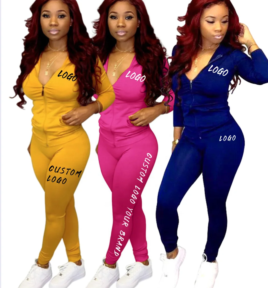 S1738394 весенне-осенние тренировочные костюмы на молнии, комплекты из 2 предметов, толстовки с логотипом на заказ, спортивный костюм, повседневный Женский комплект