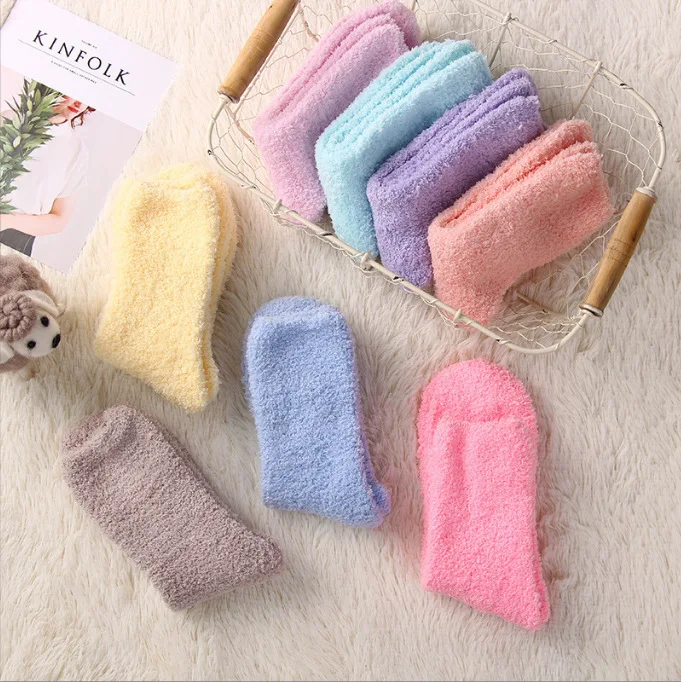 Fashion Winter Women Girls Fuzzy Crew Socks Candy Color Cozy Plush Fluffy Fur Room Floor Slipper Socks