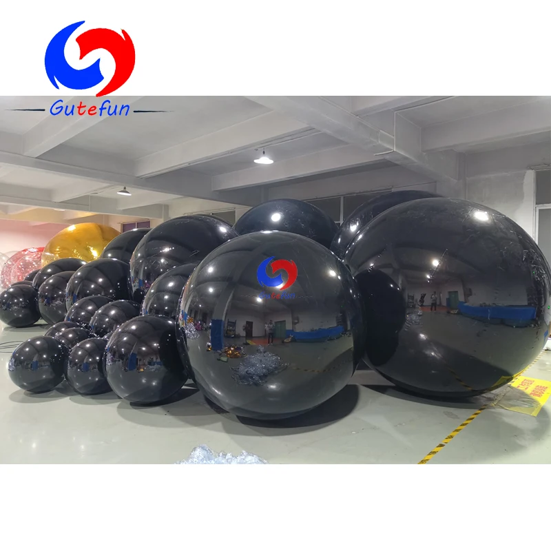 strong metal rigging points hang chrome balls dark black color decor giant mirror spheres big shiny inflatable spheres