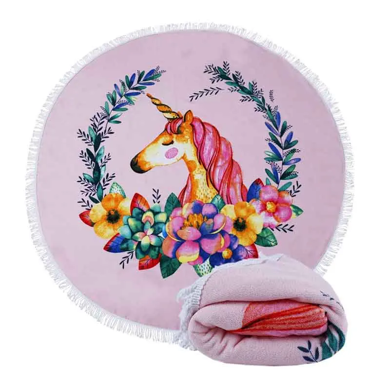 Круглое пляжное полотенце OEKO SEDEX 4P из микрофибры с принтом и бахромой