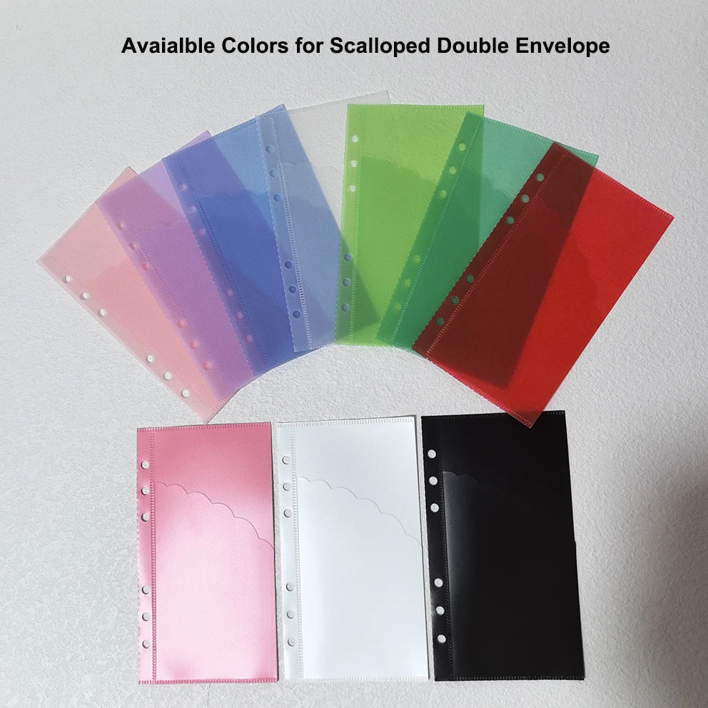 Wholesale 16 Colors Right Opening Zipless 2-Layer Custom A6 Frosted Double Pocket Scalloped Edge No Tab Cash Envelope