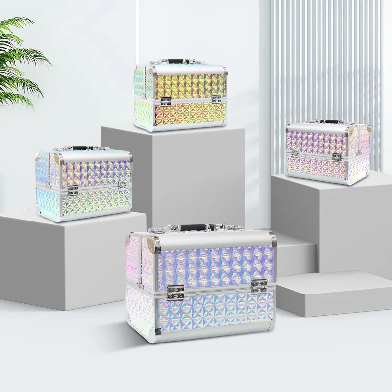 Professional Laser Makeup Train Case Organizer Travel Makeup Suitcase Gifts makeup organizer box