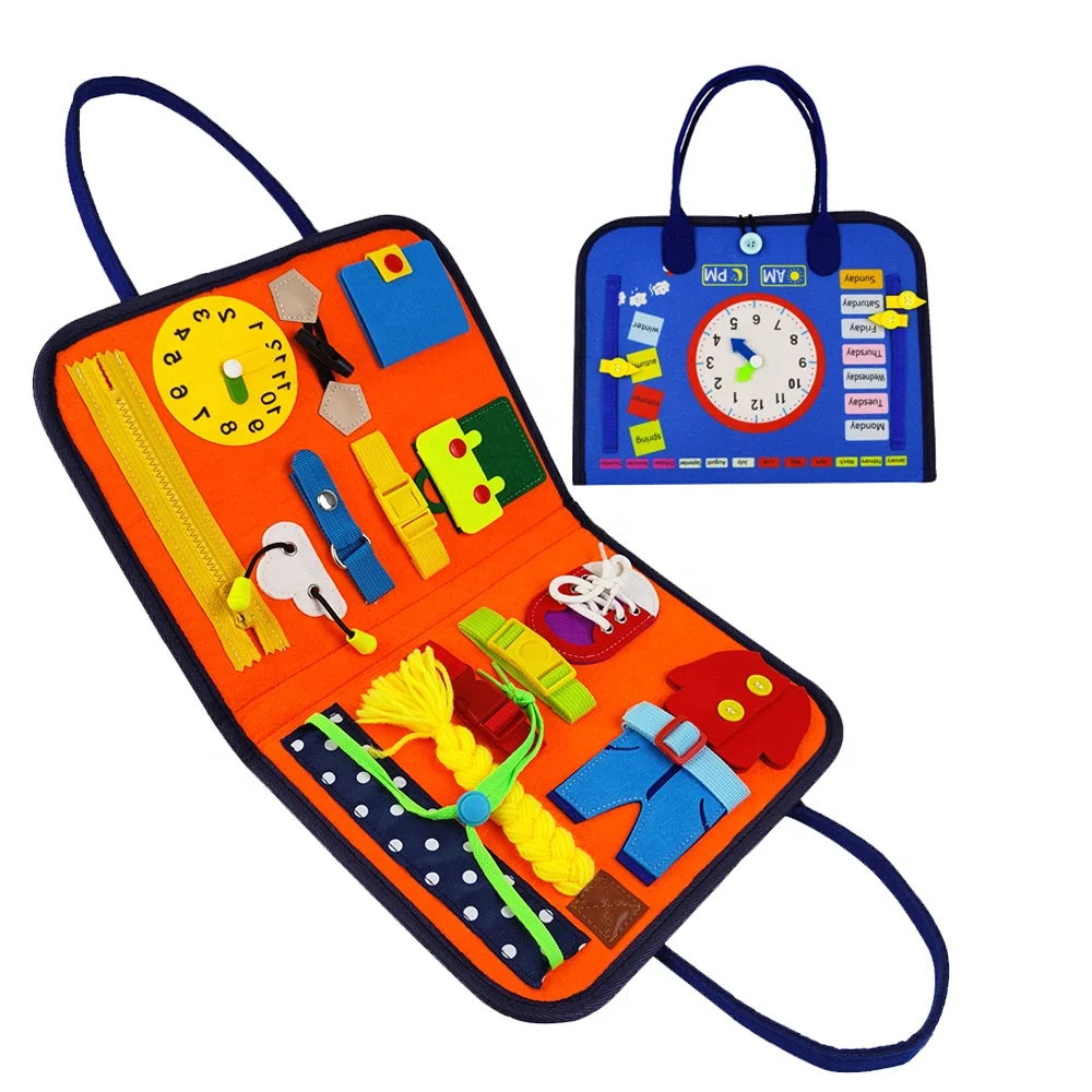 Educational learning toy autism toys portable felt busy board for children to learn Clock Month Week