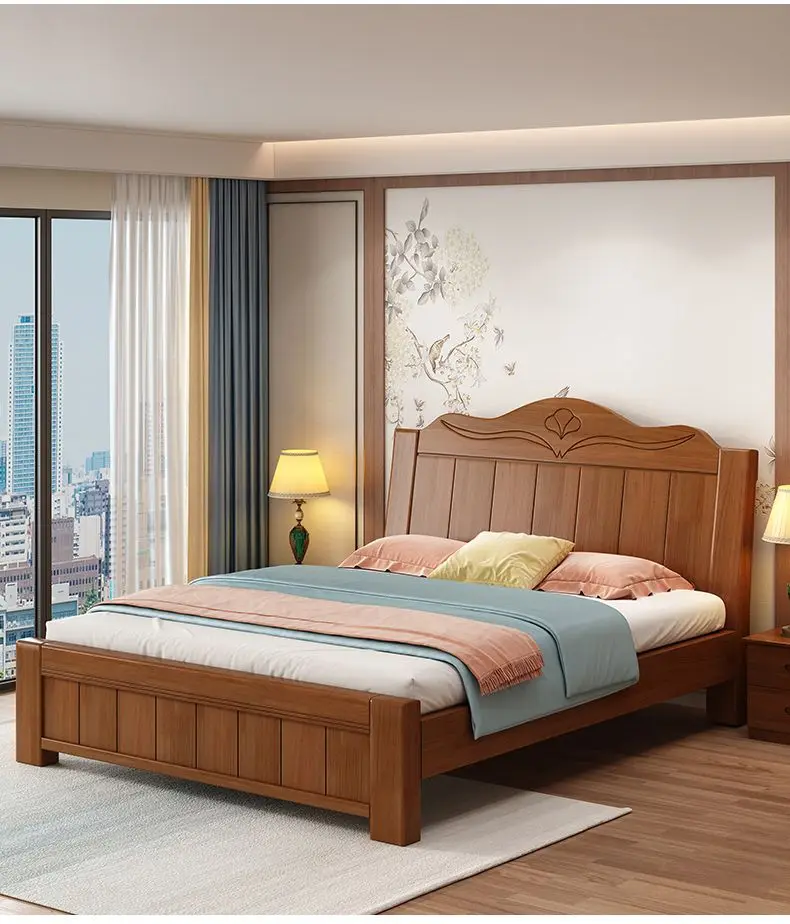 Wholesale Luxury Home Queen Double Wooden Beds Furniture Modern Cheap Bedroom Full King Size Solid Wood Bed
