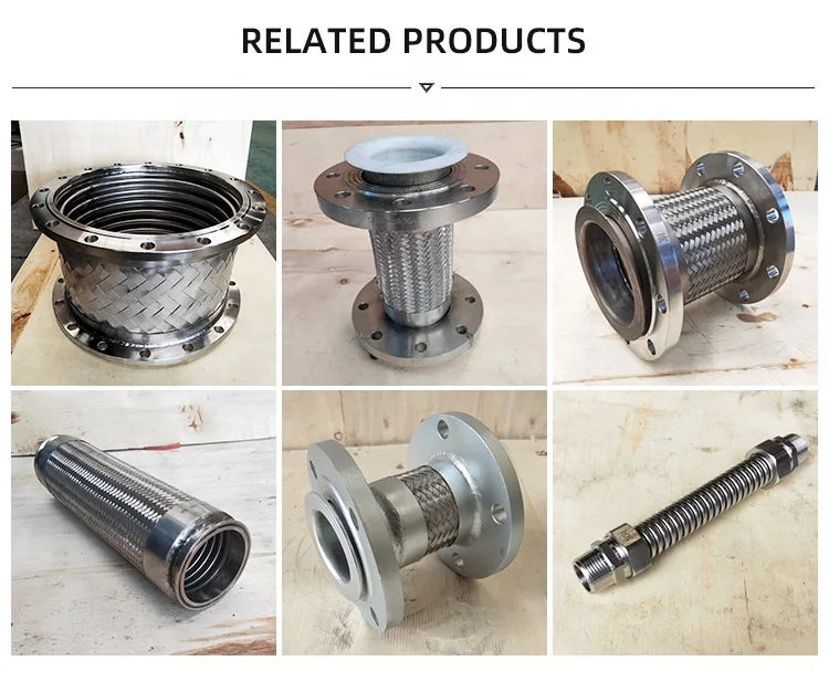 Customized DN150 ANSI lined PTFE corrugated stainless steel woven mesh with movable disc flange metal hose