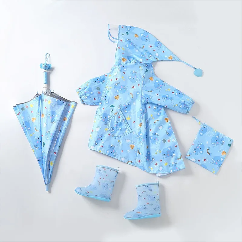 Girls Boys Waterproof Raincoat Set Cartoon Kids 3 pcs Rain Coat Umbrella Rain Boots For Children Rain Gear Set
