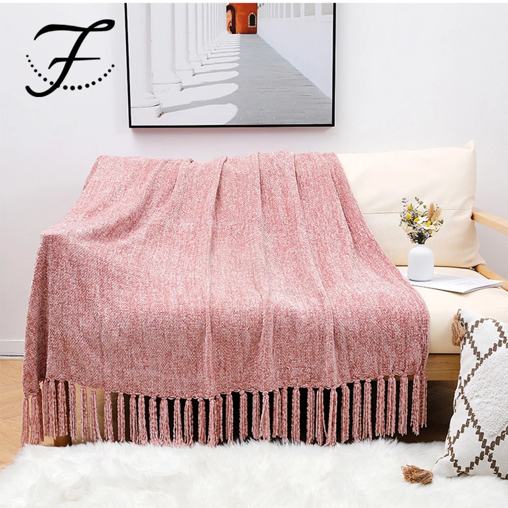 Fiona Soft Cozy Chenille Throw Blanket with FringeTassel for Couch Sofa Chair Bed Living Room Gift ChenilleTassel Throw Blanket