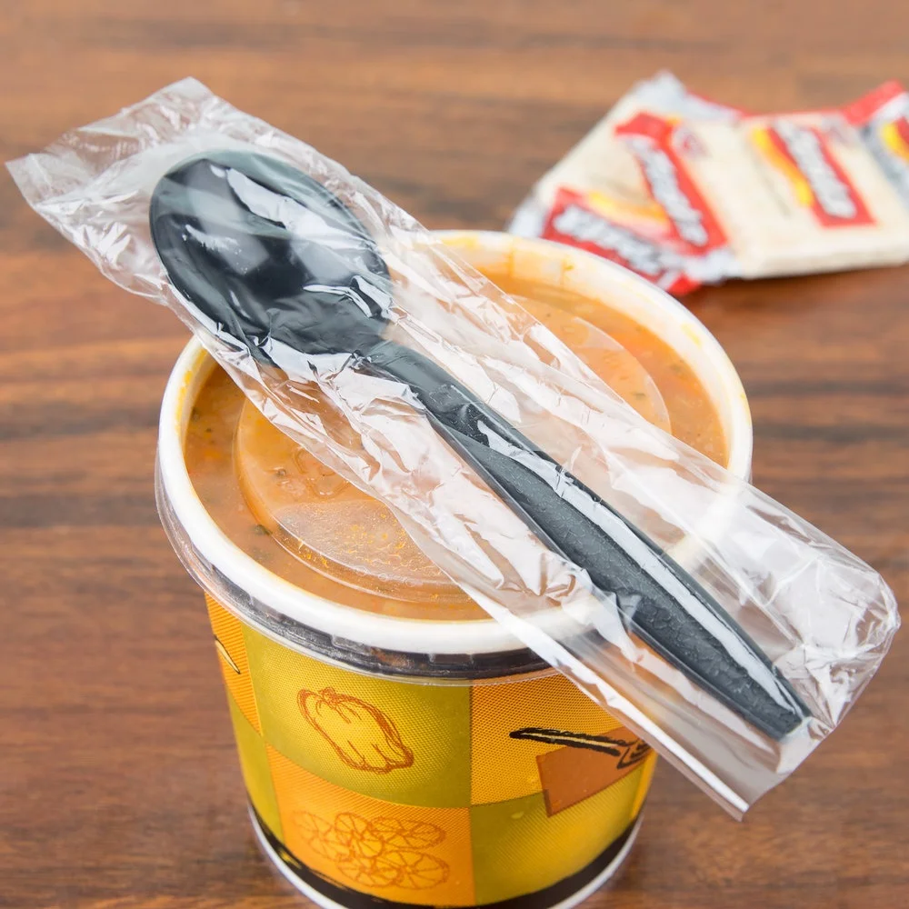 Kitchen Dine Black Heavy Weight Wrapped Disposable Cutlery Pack with Napkin and Salt/Pepper Packets Heavy Duty Cutlery Set