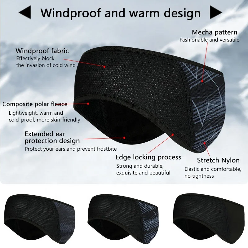 Wholesale Ski Motorcycle Unisex Windproof Logo Running Headband Sport Winter Ear Warmer Headband Custom for Women  for Cold