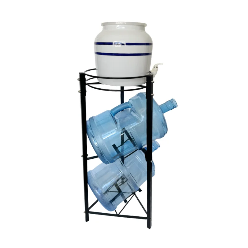5 Gallon Ceramic Crock Water Dispenser Floor Metal Storage Stand Rack with Ring on top for Water Bottle with Tap