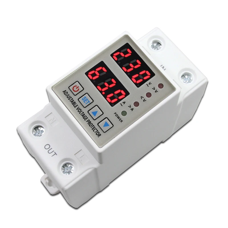 intelligent adjustable over under voltage and over current voltage protector digital electric stablizers 230V AC device din rail