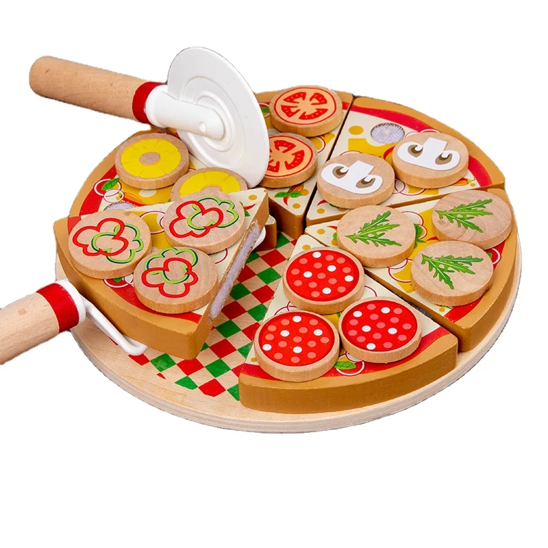 Kids Toy Pretend Kitchen Accessories Toddlers Wooden Match Pizza Play Food Set