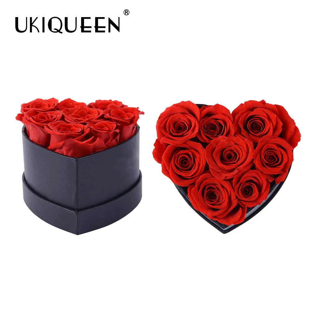 UKIQUEEN Wholesale Roses Preserved Flower in Heart Shape Box Gift Rose for Wedding Party