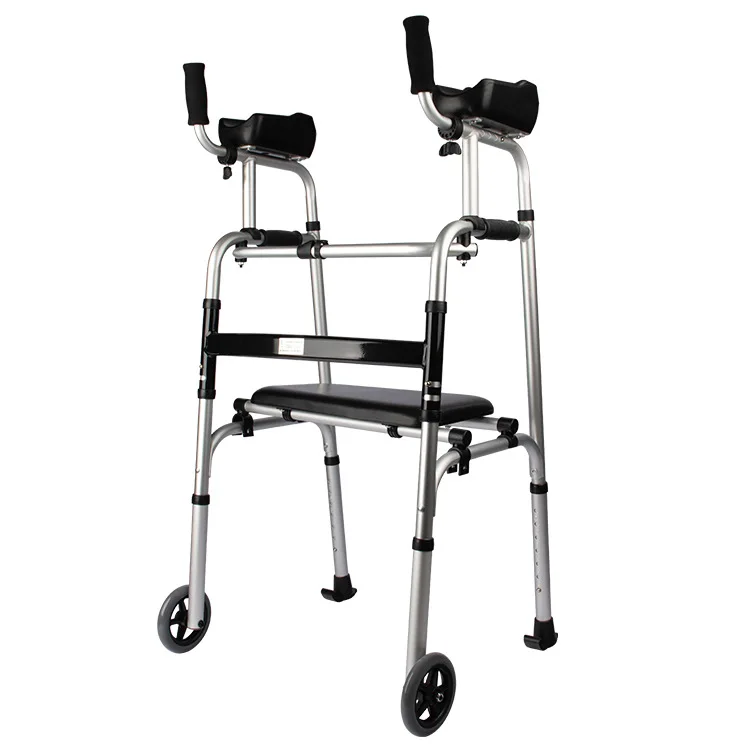 Disabled Old People Standing Frame with Seat Rehabilitation Equipment  Walk Aids Rollator Aluminum