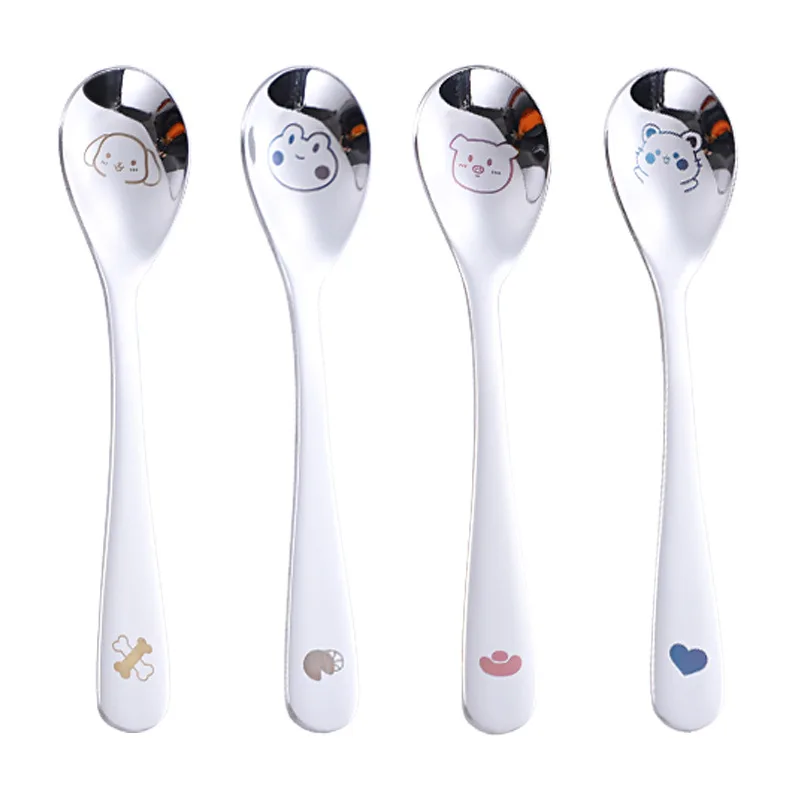 Stainless Steel 304 Long Handle Small Size Cartoon Children Baby Eating Soup Spoon fork set