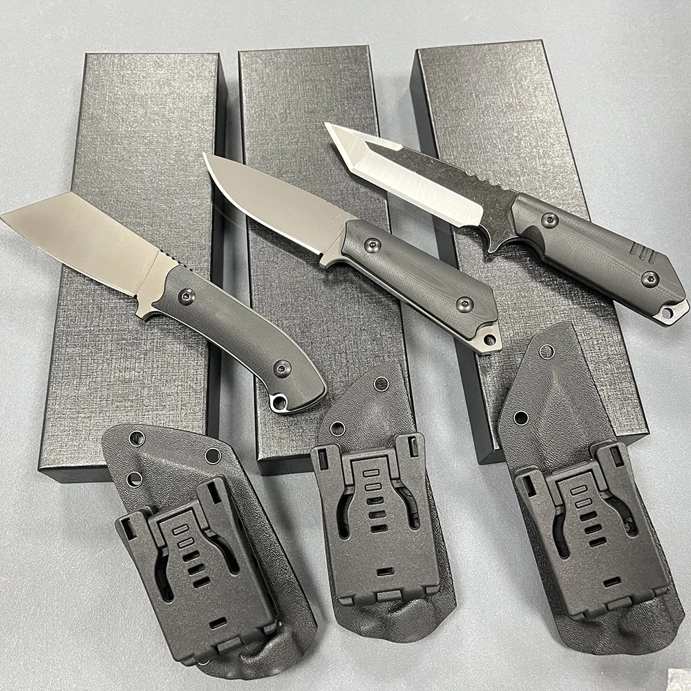 Thick blade CNC process hunting knife OEM Portable survival Tanto drop point blade knife Multifunction camping knife with case