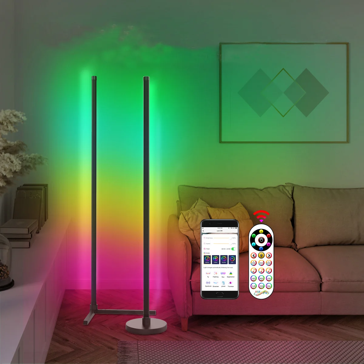 High quality Living Room Dimmable Smart remote multicolor nordic led lamp floor 5050SMD Modern Designer RGB led Floor Lamps