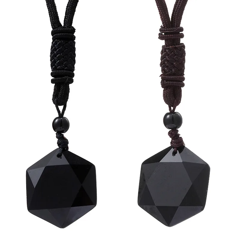 Black Obsidiagram star of david Lucky Amulet Love Natural Stone Pendant Necklace for women