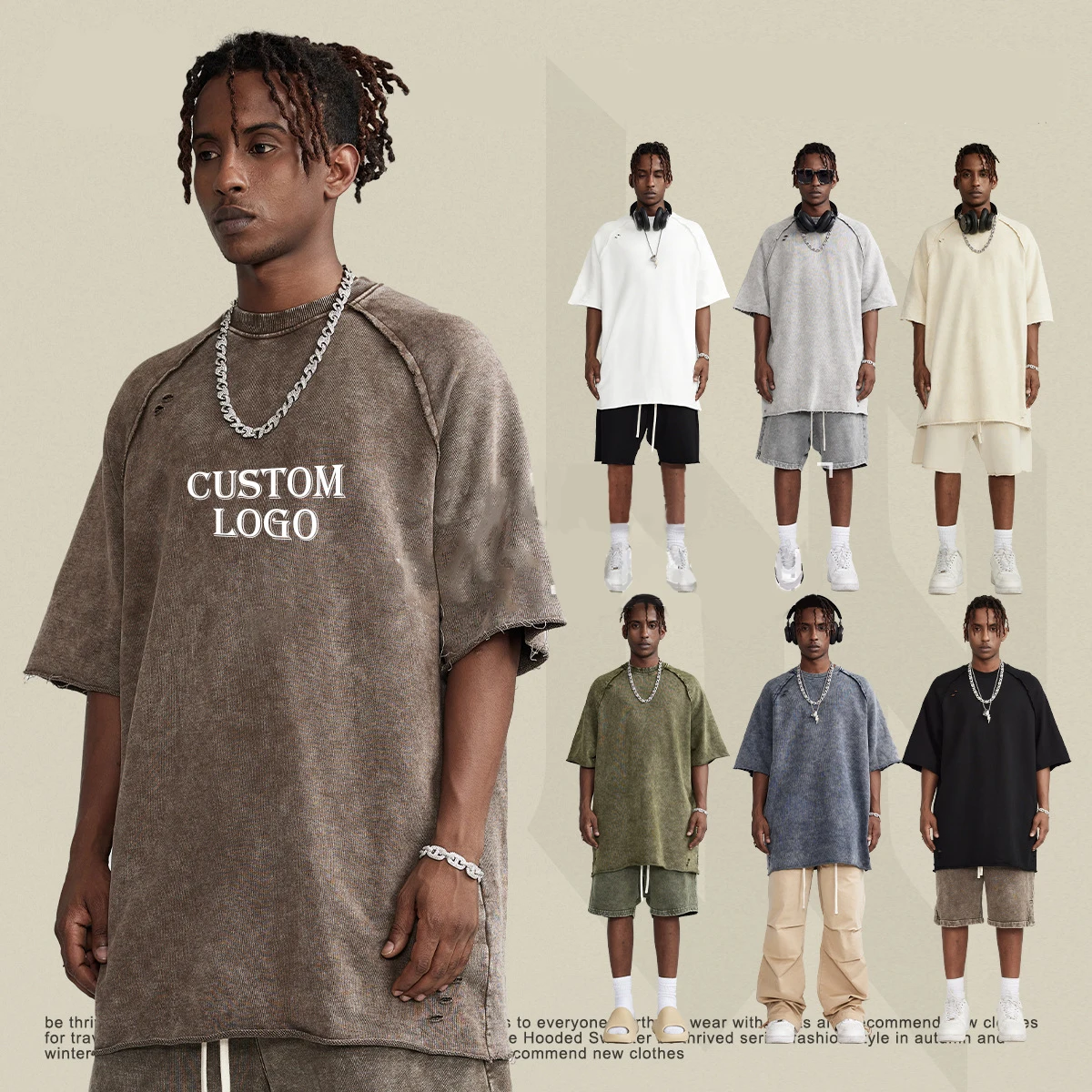 New Fashion Streetwear Distressed Tshirt Vintage 300 Gsm Boxy T Shirt Custom Print Acid Wash Acid Wash T Shirt