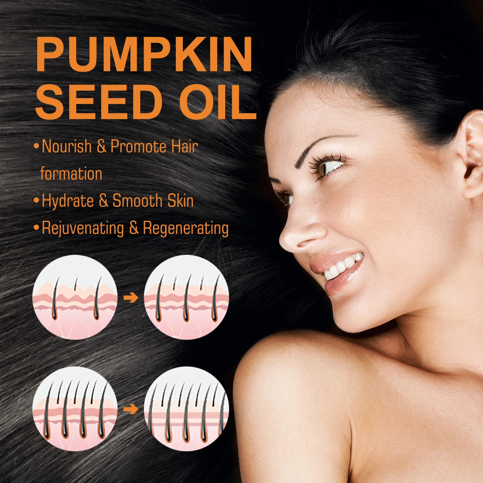 100% Pure Cold Pressed Moisturizer Smooth Skin Organic Pumpkin Seed Oil Boost Hair Growth for Eyelashes,Eyebrows & Hair