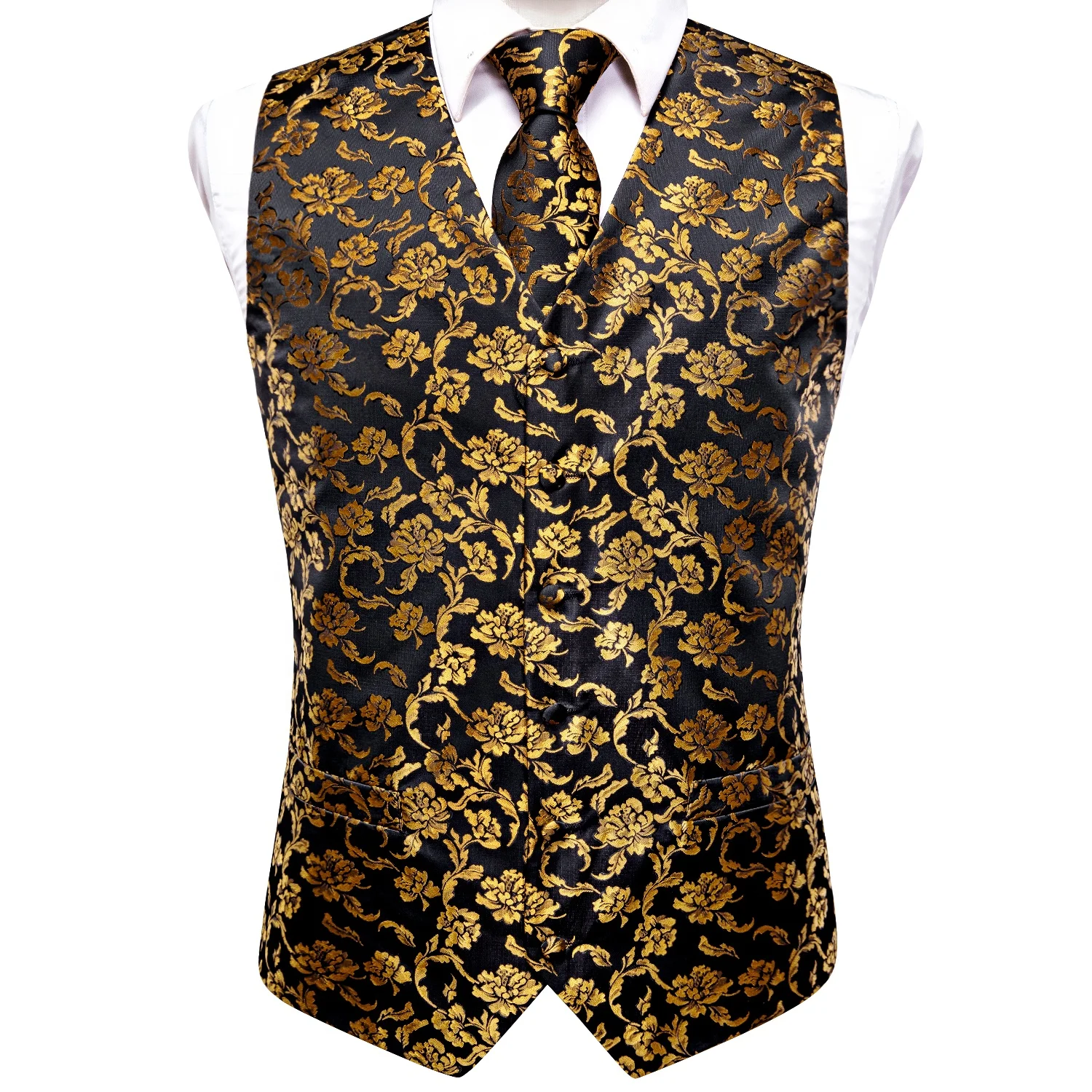 LELE New Vest Design Fashionable Popular Paisley Printed Mens Vest Tie Pocket Square and Cufflinks Set