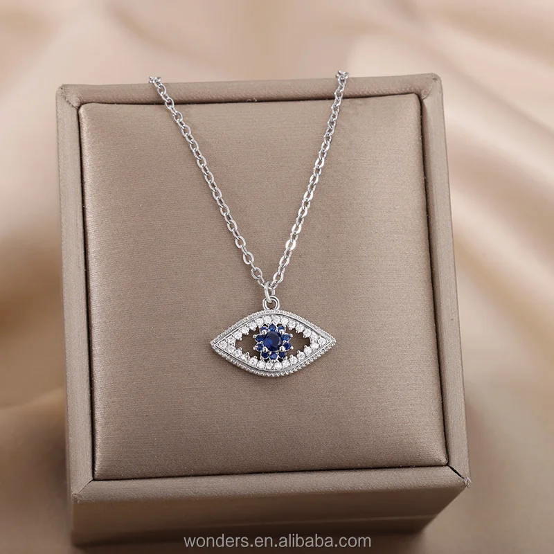 Dainty Women Evil Eye Couple CZ Crystal Necklace Adjustable Link Chain Low MOQ Factory Price Jewelry