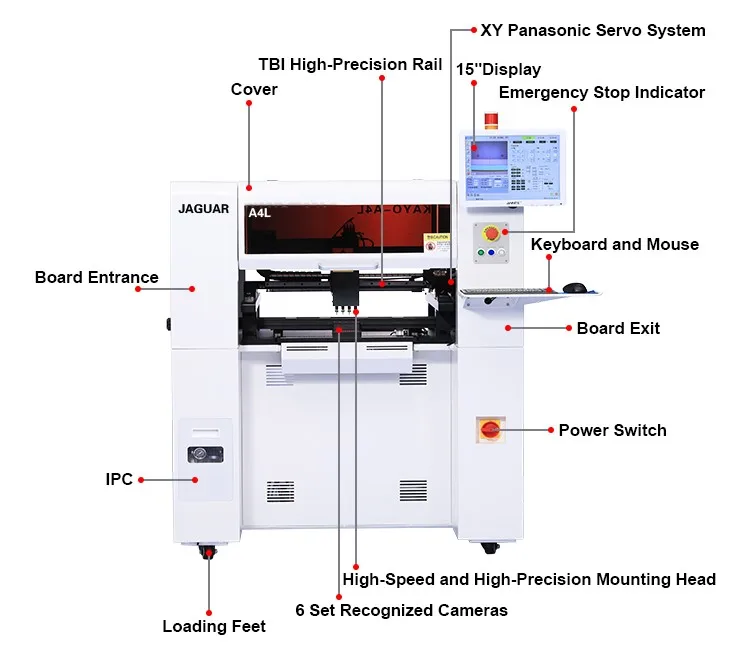 Экономичный Jaguar 4 головки 46 кормушек SMT Pick and Place Machine для сборки печатных плат