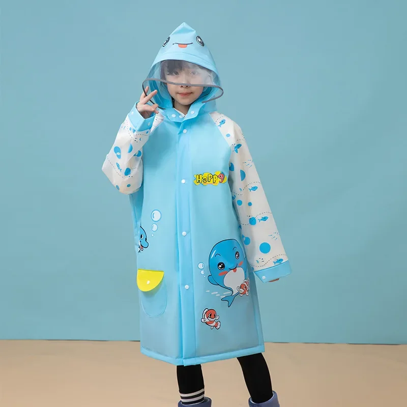 Hot selling EVA Children raincoat Large Schoolbag raincoats for school children kids rain gear ponchos