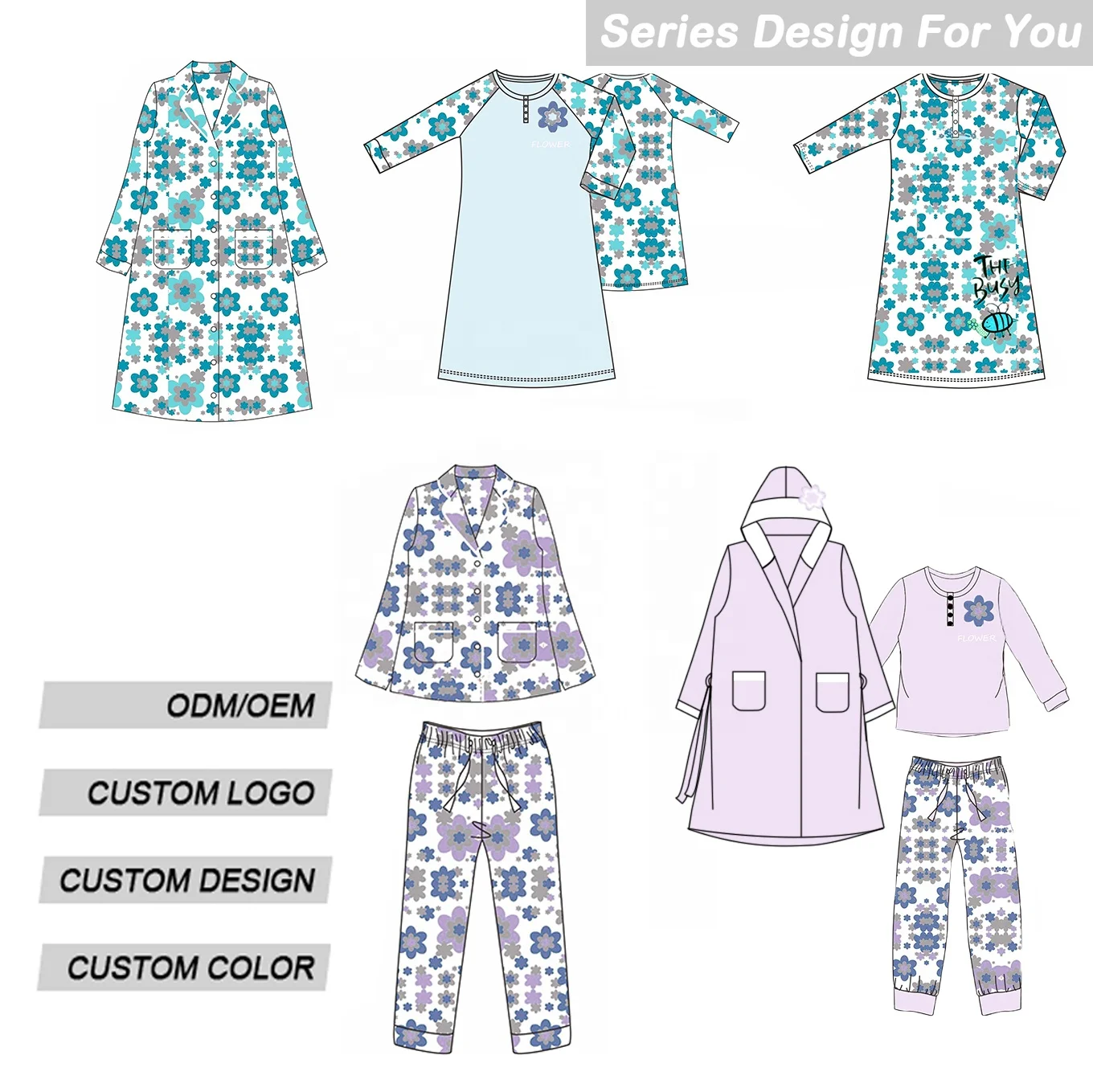 Custom logo ODM Flannel Warm Fleece Winter Jacket Animal Print Pajamas for Women Sets