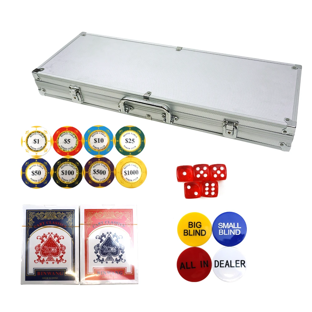Best Selling Casino Poker Chip Set Poker Room Professional 500 Piece Dice Playing card Clay Chip Set